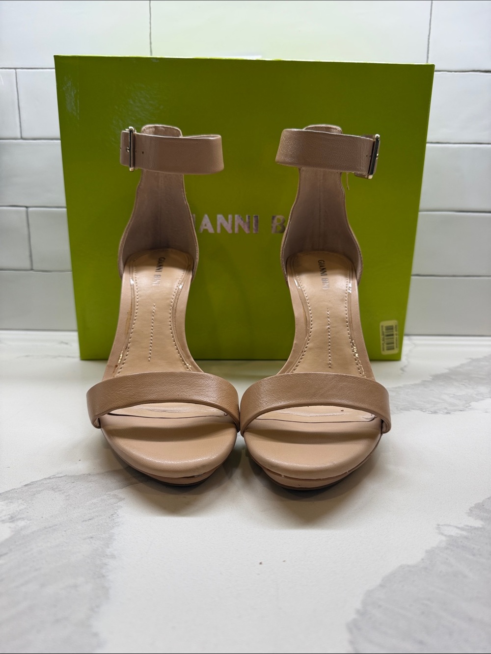 Gianni Bini Lizette Nude Tan Ankle-Strap Heels